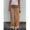 image:imageRoseSeek Womens Fold Over Low Rise Linen Pants Wide Leg Casual Lounge Pants Vacation TrousersKhaki