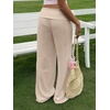 image:imageRoseSeek Womens Fold Over Low Rise Linen Pants Wide Leg Casual Lounge Pants Vacation TrousersLight Apricot