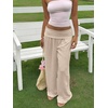 image:imageRoseSeek Womens Fold Over Low Rise Linen Pants Wide Leg Casual Lounge Pants Vacation TrousersLight Apricot