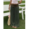 image:imageRoseSeek Womens Fold Over Low Rise Linen Pants Wide Leg Casual Lounge Pants Vacation TrousersOlive Green