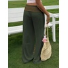 image:imageRoseSeek Womens Fold Over Low Rise Linen Pants Wide Leg Casual Lounge Pants Vacation TrousersOlive Green