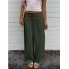 image:imageRoseSeek Womens Fold Over Low Rise Linen Pants Wide Leg Casual Lounge Pants Vacation TrousersOlive Green
