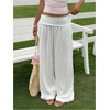 image:imageRoseSeek Womens Fold Over Low Rise Linen Pants Wide Leg Casual Lounge Pants Vacation TrousersWhite
