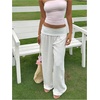 image:imageRoseSeek Womens Fold Over Low Rise Linen Pants Wide Leg Casual Lounge Pants Vacation TrousersWhite