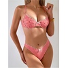 image:imageRoseSeek Womens Gingham High Cut Bikini Set 2 Piece Bowknot Spaghetti Strap Plaid Swimsuits Summer BeachwearRed