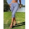 image:imageRoseSeek Womens Gingham Split Leggings Lace Low Rise Elastic Waist Skinny Capri PantsDeep Blue