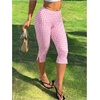 image:imageRoseSeek Womens Gingham Split Leggings Lace Low Rise Elastic Waist Skinny Capri PantsPink