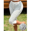 image:imageRoseSeek Womens Gingham Split Leggings Lace Low Rise Elastic Waist Skinny Capri PantsWhite