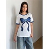 image:imageRoseSeek Womens Graphic Cherry Bow Tees Casual Letter Print Round Neck T Shirt Summer Short Sleeve Trendy TopsWhite Bow Blue