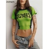 image:imageRoseSeek Womens Graphic Print Sheer Mesh Crop Tees Short Sleeve Crew Neck TShirts Going Out TopsLime Green