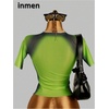 image:imageRoseSeek Womens Graphic Print Sheer Mesh Crop Tees Short Sleeve Crew Neck TShirts Going Out TopsLime Green