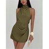 image:imageRoseSeek Womens Halter Mini Dress Ruched Tie Neck Sleeveless Elegant Dresses Summer OutfitsArmy Green