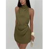 image:imageRoseSeek Womens Halter Mini Dress Ruched Tie Neck Sleeveless Elegant Dresses Summer OutfitsArmy Green