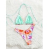 image:imageRoseSeek Womens High Waisted Bikini Sets Floral Halter Triangle Two Piece Swimsuits Cheeky Bathing SuitLight Orange