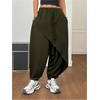 image:imageRoseSeek Womens Hippie Baggy Harem Pants Drawstring Waist Drop Crotch Trousers Asymmetrical Wrap StreetwearArmy Green
