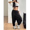 image:imageRoseSeek Womens Hippie Baggy Harem Pants Drawstring Waist Drop Crotch Trousers Asymmetrical Wrap StreetwearBlack