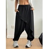 image:imageRoseSeek Womens Hippie Baggy Harem Pants Drawstring Waist Drop Crotch Trousers Asymmetrical Wrap StreetwearBlack