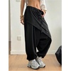 image:imageRoseSeek Womens Hippie Baggy Harem Pants Drawstring Waist Drop Crotch Trousers Asymmetrical Wrap StreetwearBlack