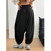 image:imageRoseSeek Womens Hippie Baggy Harem Pants Drawstring Waist Drop Crotch Trousers Asymmetrical Wrap StreetwearBlack