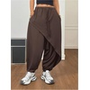 image:imageRoseSeek Womens Hippie Baggy Harem Pants Drawstring Waist Drop Crotch Trousers Asymmetrical Wrap StreetwearBrown