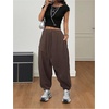 image:imageRoseSeek Womens Hippie Baggy Harem Pants Drawstring Waist Drop Crotch Trousers Asymmetrical Wrap StreetwearBrown