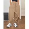 image:imageRoseSeek Womens Hippie Baggy Harem Pants Drawstring Waist Drop Crotch Trousers Asymmetrical Wrap StreetwearKhaki