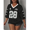 image:imageRoseSeek Womens Jersey Shirts Number Graphic V Neck 34 Sleeve Football Y2k T Shirts Tops StreetwearBlack