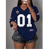 image:imageRoseSeek Womens Jersey Shirts Number Graphic V Neck 34 Sleeve Football Y2k T Shirts Tops StreetwearBlue Letter