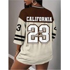 image:imageRoseSeek Womens Jersey Shirts Number Graphic V Neck 34 Sleeve Football Y2k T Shirts Tops StreetwearBrown and White