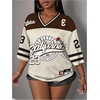 image:imageRoseSeek Womens Jersey Shirts Number Graphic V Neck 34 Sleeve Football Y2k T Shirts Tops StreetwearBrown and White
