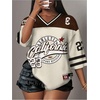 image:imageRoseSeek Womens Jersey Shirts Number Graphic V Neck 34 Sleeve Football Y2k T Shirts Tops StreetwearBrown and White