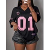 image:imageRoseSeek Womens Jersey Shirts Number Graphic V Neck 34 Sleeve Football Y2k T Shirts Tops StreetwearCoral Pink