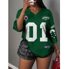 image:imageRoseSeek Womens Jersey Shirts Number Graphic V Neck 34 Sleeve Football Y2k T Shirts Tops StreetwearDark Green