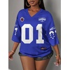 image:imageRoseSeek Womens Jersey Shirts Number Graphic V Neck 34 Sleeve Football Y2k T Shirts Tops StreetwearDeep Blue