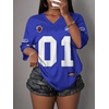image:imageRoseSeek Womens Jersey Shirts Number Graphic V Neck 34 Sleeve Football Y2k T Shirts Tops StreetwearDeep Blue