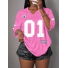 image:imageRoseSeek Womens Jersey Shirts Number Graphic V Neck 34 Sleeve Football Y2k T Shirts Tops StreetwearDusty Pink