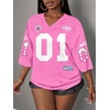 image:imageRoseSeek Womens Jersey Shirts Number Graphic V Neck 34 Sleeve Football Y2k T Shirts Tops StreetwearDusty Pink