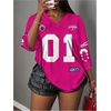 image:imageRoseSeek Womens Jersey Shirts Number Graphic V Neck 34 Sleeve Football Y2k T Shirts Tops StreetwearHot Pink
