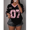 image:imageRoseSeek Womens Jersey Shirts Number Graphic V Neck 34 Sleeve Football Y2k T Shirts Tops StreetwearMix Black