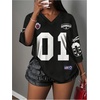 image:imageRoseSeek Womens Jersey Shirts Number Graphic V Neck 34 Sleeve Football Y2k T Shirts Tops StreetwearNumber Black