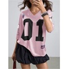image:imageRoseSeek Womens Jersey Shirts Number Graphic V Neck 34 Sleeve Football Y2k T Shirts Tops StreetwearPure Pink