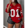 image:imageRoseSeek Womens Jersey Shirts Number Graphic V Neck 34 Sleeve Football Y2k T Shirts Tops StreetwearRed
