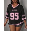 image:imageRoseSeek Womens Jersey Shirts Number Graphic V Neck 34 Sleeve Football Y2k T Shirts Tops StreetwearSolid Black