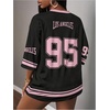 image:imageRoseSeek Womens Jersey Shirts Number Graphic V Neck 34 Sleeve Football Y2k T Shirts Tops StreetwearSolid Black