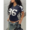 image:imageRoseSeek Womens Jersey Shirts V Neck Short Sleeve Graphic Tees Number Color Block Fitted Sports Crop TopsDeep Blue