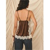 image:imageRoseSeek Womens Lace Trim Patchwork Cami Top V Neck Sleeveless Tops with Side Slit Elegant TopsCoffee Brown