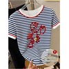 image:imageRoseSeek Womens Lemon Print Cute Tops Crew Neck Short Sleeve T Shirts Casual Summer TopsStriped Blue