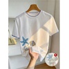 image:imageRoseSeek Womens Lemon Print Cute Tops Crew Neck Short Sleeve T Shirts Casual Summer TopsWhite and Blue