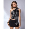 image:imageRoseSeek Womens Leopard Polka Dots Halter One Shoulder Tops Asymmetrical Slim Fit Cropped Y2K Going Out TopsBlack Dots
