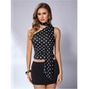 image:imageRoseSeek Womens Leopard Polka Dots Halter One Shoulder Tops Asymmetrical Slim Fit Cropped Y2K Going Out TopsBlack Dots
